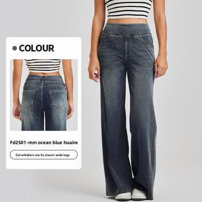 Women High Waist Denim Wide Leg Pants