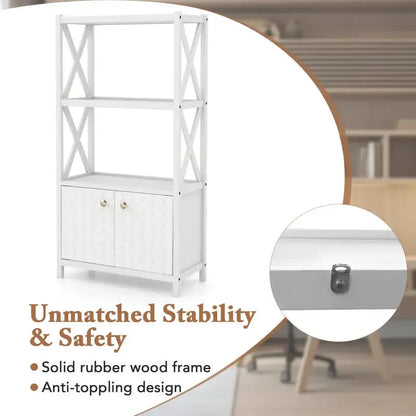 Bathroom Storage Cabinet with Open Shelves and Double Doors-White