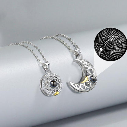Magnetic Sun Moon Projection Necklace Pendant with Adjustable Chain