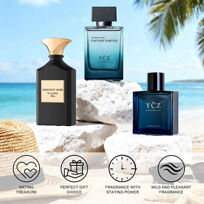 YCZ Men Eau De Toilette-6.8Fl oz 200ml 3Pcs, Woody Aquatic Cologne, Apple Lotus Cedar Musk, Long Lasting Daily Perfume