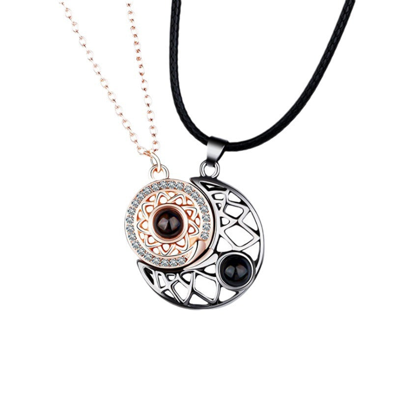 Magnetic Sun Moon Projection Necklace Pendant with Adjustable Chain