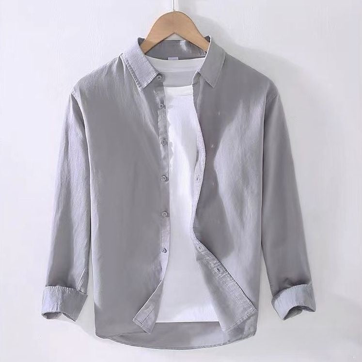 Linen Cotton Shirt Men Long Sleeve Casual
