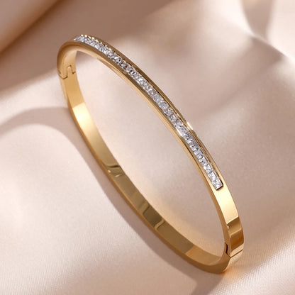 ZAKOL 5/1pcs Sparkling Zirconia Inlaid Stainless Steel Bracelet Set