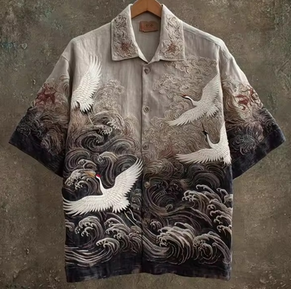Mens Retro Casual Long Sleeve Shirt