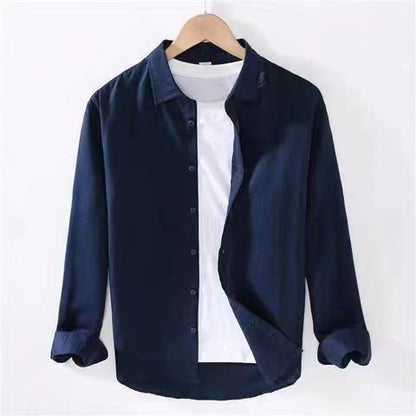 Linen Cotton Shirt Men Long Sleeve Casual